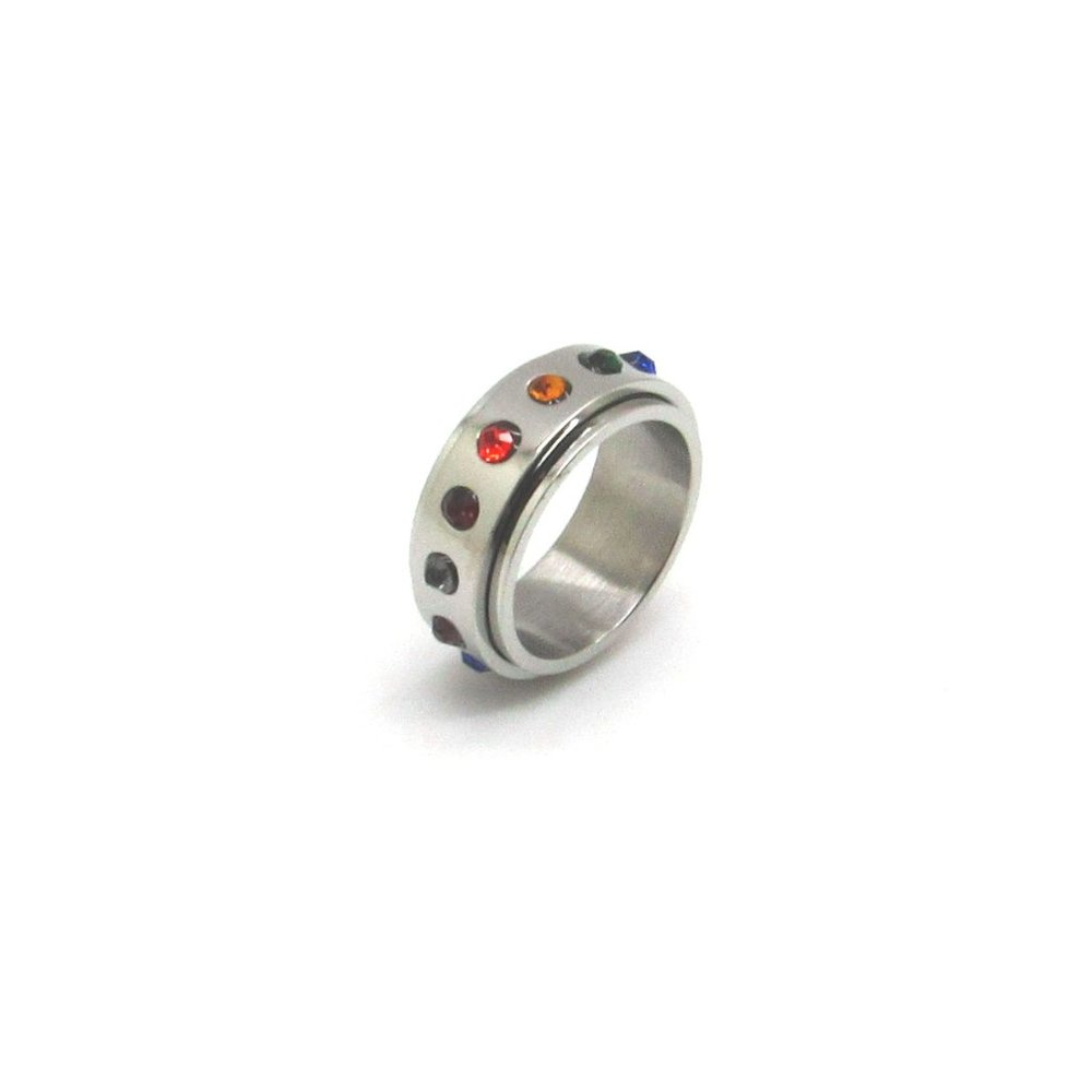 NEW Stainless Steel Gay Pride Rainbow Spinner Ring